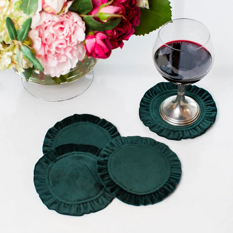 Round Ruffle Velvet Coaster Set (4)