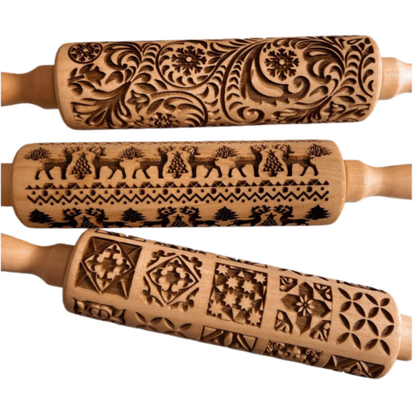 Engraved Wooden Cookie Roller | Christmas & Holiday Baking Essential