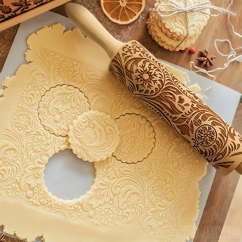 Engraved Wooden Cookie Roller | Christmas & Holiday Baking Essential