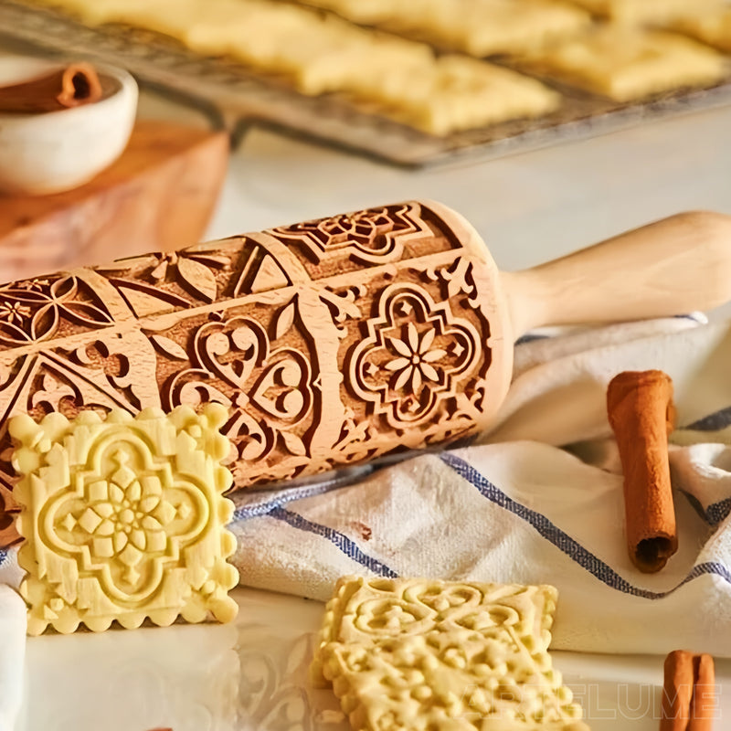 Engraved Wooden Cookie Roller | Christmas & Holiday Baking Essential