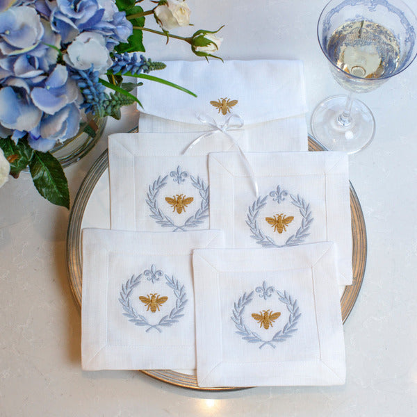 Italian Bee Linen Cocktail Napkin Set