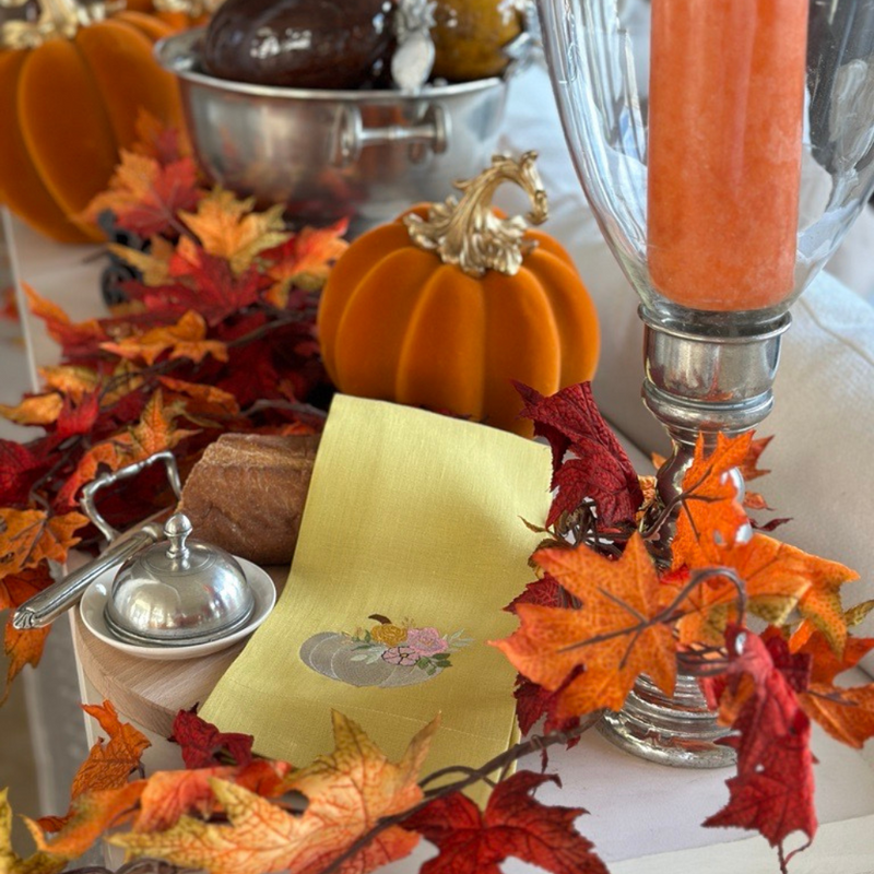 Floral Pumpkin Linen Towel