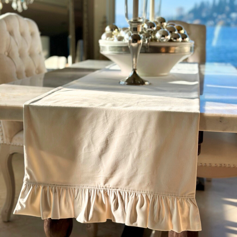 Velvet Table Runner with Ruffle