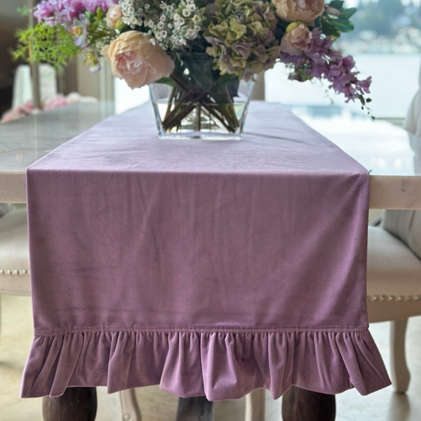 Velvet Table Runner with Ruffle