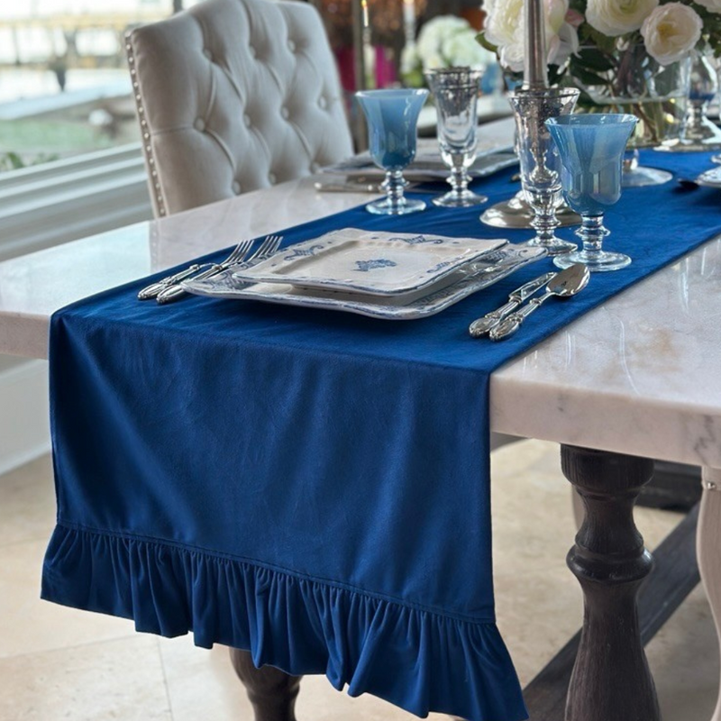 Velvet Table Runner with Ruffle