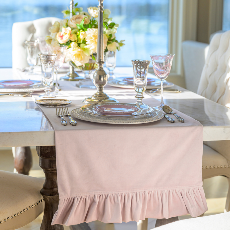 Velvet Table Runner with Ruffle
