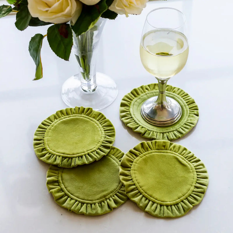 Round Ruffle Velvet Coaster Set (4)