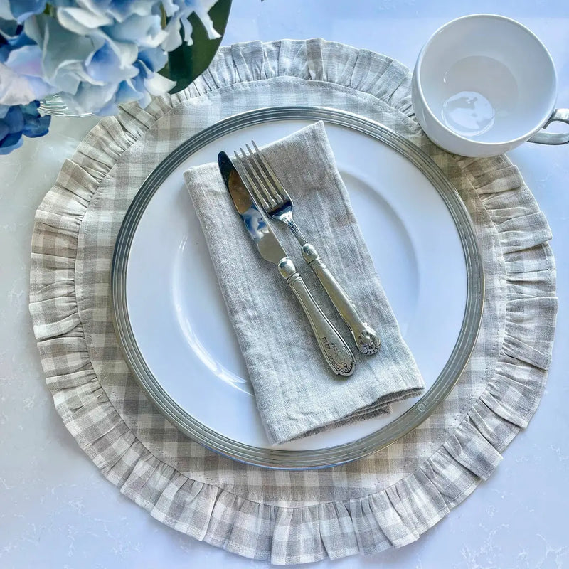 Round Ruffle Linen Placemat - Two Sizes