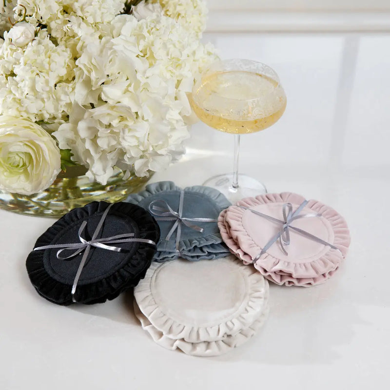 Round Ruffle Velvet Coaster Set (4)